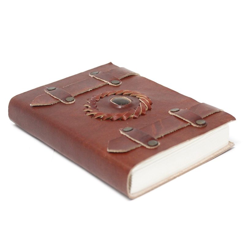 Carti si Birotica - Papetarie - Agende si calendare - Jurnale - Agendă Jurnal din Piele | Handmade | Cu Cristal Natural Ochi de Tigru | 15 X 10 Cm - Infinity.ro