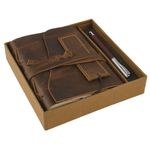 Carti si Birotica - Papetarie - Agende si calendare - Jurnale - Set Cadou – Jurnal din Piele + Pix | Handmade în India | Jurnal de Recunoștință, Culoare Maro Închis | 18 X 13 Cm * - Infinity.ro