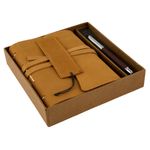 Carti si Birotica - Papetarie - Agende si calendare - Jurnale - Set Cadou – Jurnal din Piele + Pix | Handmade în India | Jurnal de Recunoștință, Culoare Maro Deschis | 18 X 13 Cm * - Infinity.ro
