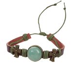 Fashion, accesorii si bijuterii - Femei - Bijuterii femei - Bratari femei - Brățară Handmade din piele cu cristal natural de AVENTURIN VERDE, pentru optimism și prosperitate - Infinity.ro