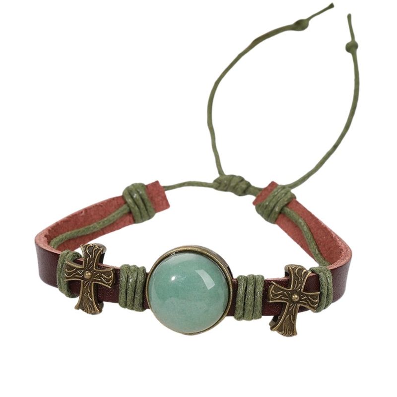Fashion, accesorii si bijuterii - Femei - Bijuterii femei - Bratari femei - Brățară Handmade din piele cu cristal natural de AVENTURIN VERDE, pentru optimism și prosperitate - Infinity.ro