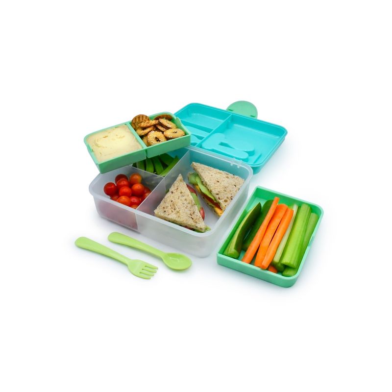 Jucarii, Copii si Bebe - Hrana si alaptare - Biberoane, suzete si accesorii hranire - Articole hranire bebelusi - CUTIE PRANZ BENTO 2 NIVELE CU TACAMURI MELII BLUE MINT LIME - Infinity.ro