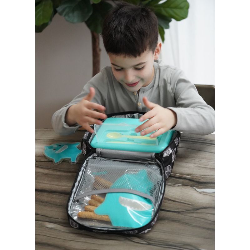 Jucarii, Copii si Bebe - Hrana si alaptare - Biberoane, suzete si accesorii hranire - Articole hranire bebelusi - CUTIE PRANZ BENTO 2 NIVELE CU TACAMURI MELII BLUE MINT LIME - Infinity.ro