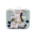 Jucarii, Copii si Bebe - Hrana si alaptare - Biberoane, suzete si accesorii hranire - Articole hranire bebelusi - CUTIE PRANZ BENTO 2 NIVELE CU TACAMURI MELII FLORI ALBASTRE - Infinity.ro