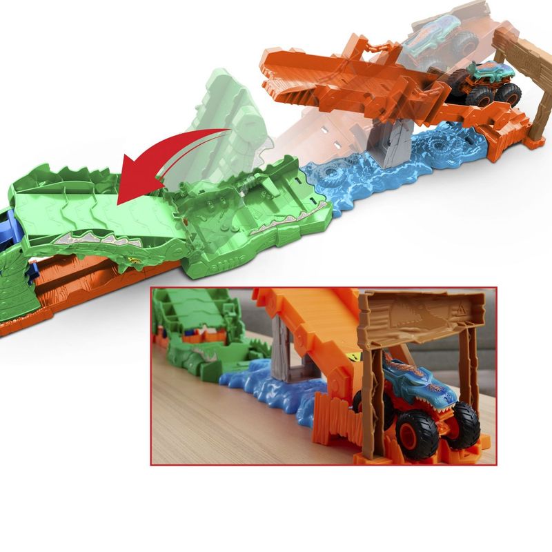 Jucarii, Copii si Bebe - Jucarii si jocuri - Vehicule si jucarii cu telecomanda - Masinute - HOT WHEELS MONSTER TRUCK SET DE JOACA PROVOCAREA CROCODILULUI CU MASINUTA MEGA WREX - Infinity.ro