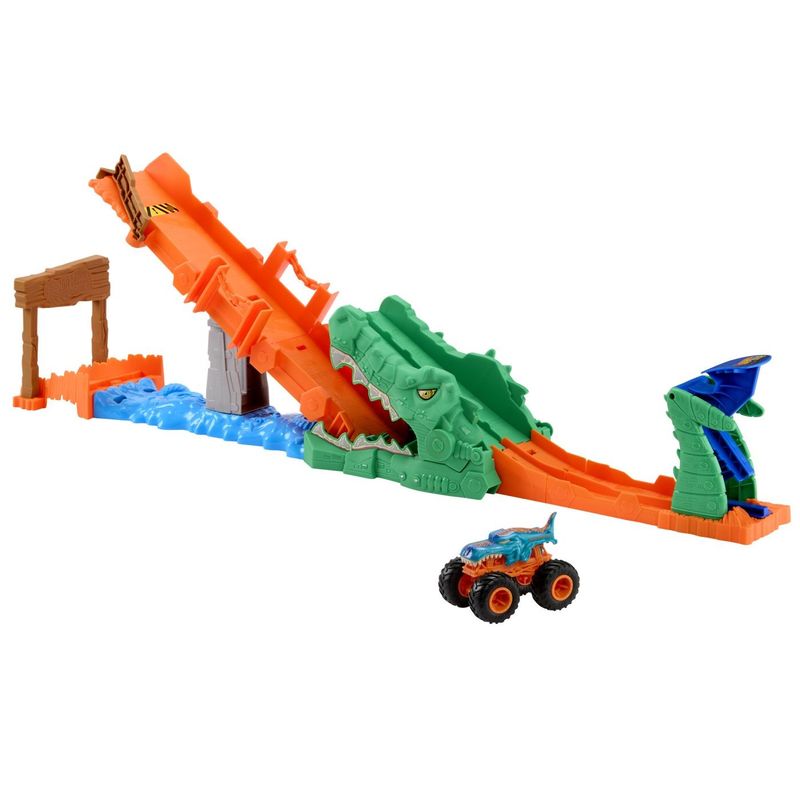 Jucarii, Copii si Bebe - Jucarii si jocuri - Vehicule si jucarii cu telecomanda - Masinute - HOT WHEELS MONSTER TRUCK SET DE JOACA PROVOCAREA CROCODILULUI CU MASINUTA MEGA WREX - Infinity.ro