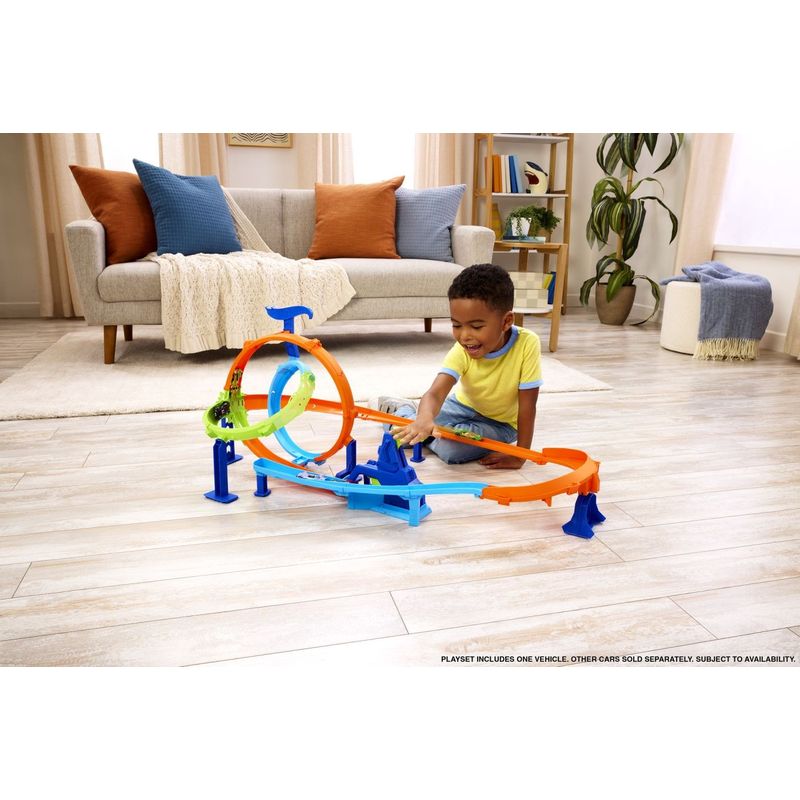 Jucarii, Copii si Bebe - Jucarii si jocuri - Vehicule si jucarii cu telecomanda - Masinute - HOT WHEELS STUNT TRACKS PISTA CICLON DE LANSAREA RAPIDA CU MASINUTA INCLUSA - Infinity.ro