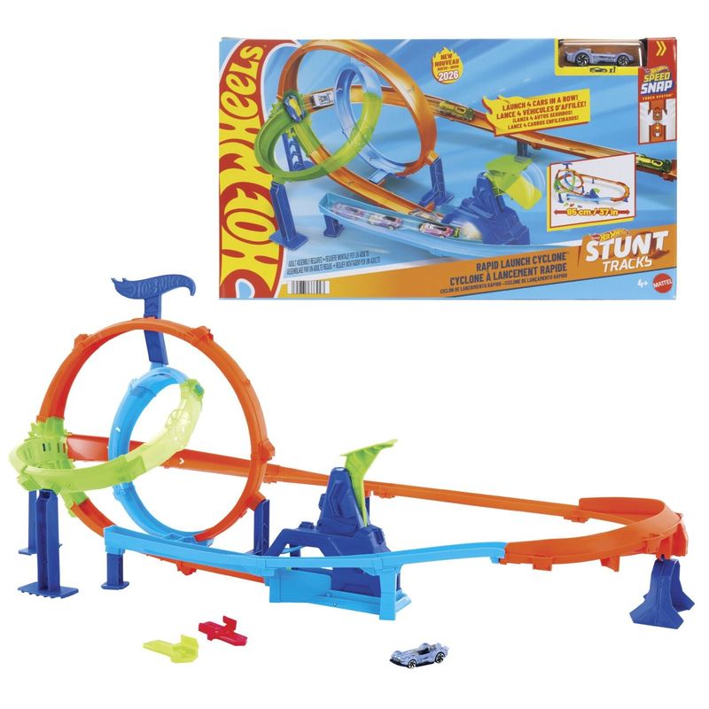 Jucarii, Copii si Bebe - Jucarii si jocuri - Vehicule si jucarii cu telecomanda - Masinute - HOT WHEELS STUNT TRACKS PISTA CICLON DE LANSAREA RAPIDA CU MASINUTA INCLUSA - Infinity.ro