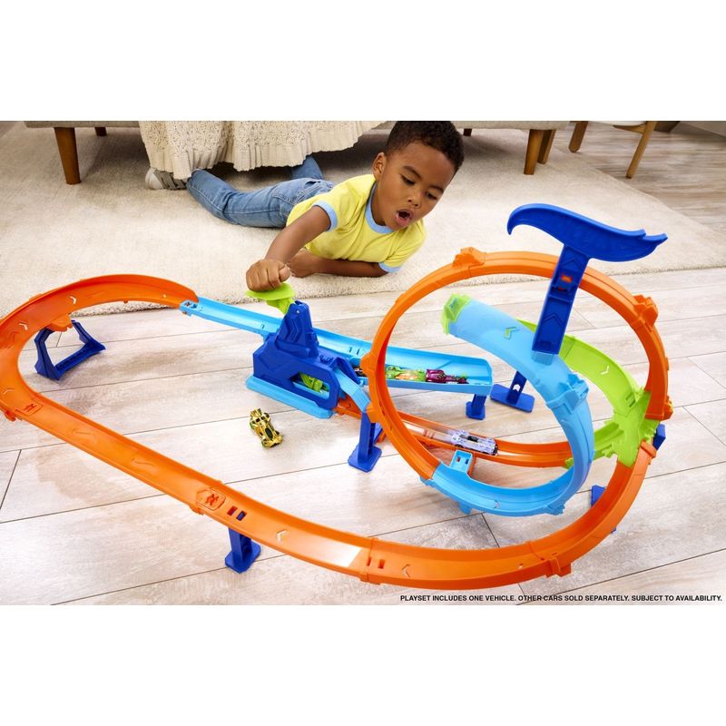 Jucarii, Copii si Bebe - Jucarii si jocuri - Vehicule si jucarii cu telecomanda - Masinute - HOT WHEELS STUNT TRACKS PISTA CICLON DE LANSAREA RAPIDA CU MASINUTA INCLUSA - Infinity.ro
