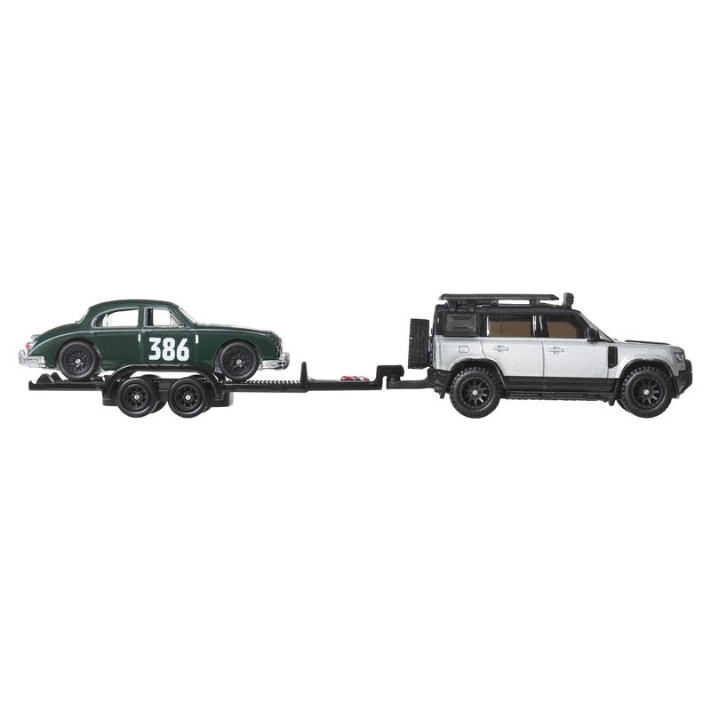 Jucarii, Copii si Bebe - Jucarii si jocuri - Vehicule si jucarii cu telecomanda - Masinute - HOT WHEELS TRANSPORTATOR LAND ROVER DEFENDER 110 2023 CU MASINUTA JAGUAR MK1 SCARA 1 LA 64 - Infinity.ro