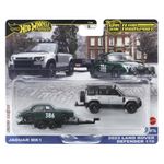 Jucarii, Copii si Bebe - Jucarii si jocuri - Vehicule si jucarii cu telecomanda - Masinute - HOT WHEELS TRANSPORTATOR LAND ROVER DEFENDER 110 2023 CU MASINUTA JAGUAR MK1 SCARA 1 LA 64 - Infinity.ro