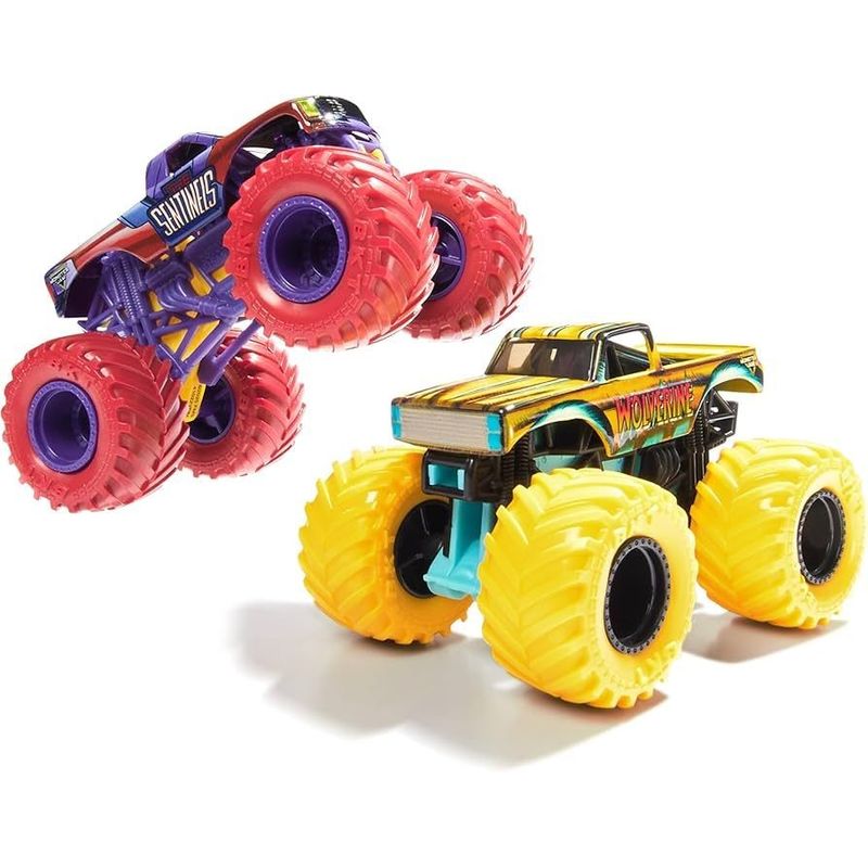 Jucarii, Copii si Bebe - Jucarii si jocuri - Vehicule si jucarii cu telecomanda - Masinute - MONSTER JAM SET 2 MASINUTE METALICE THE SENTINELS VS WOLVERINE SCARA 1 LA 65 - Infinity.ro