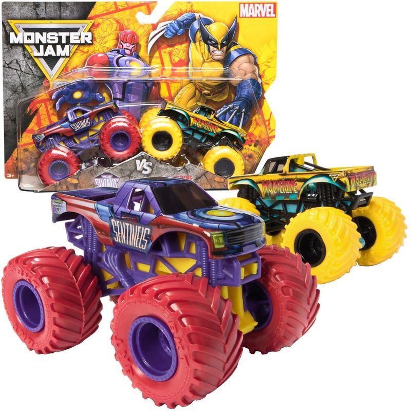 Jucarii, Copii si Bebe - Jucarii si jocuri - Vehicule si jucarii cu telecomanda - Masinute - MONSTER JAM SET 2 MASINUTE METALICE THE SENTINELS VS WOLVERINE SCARA 1 LA 65 - Infinity.ro