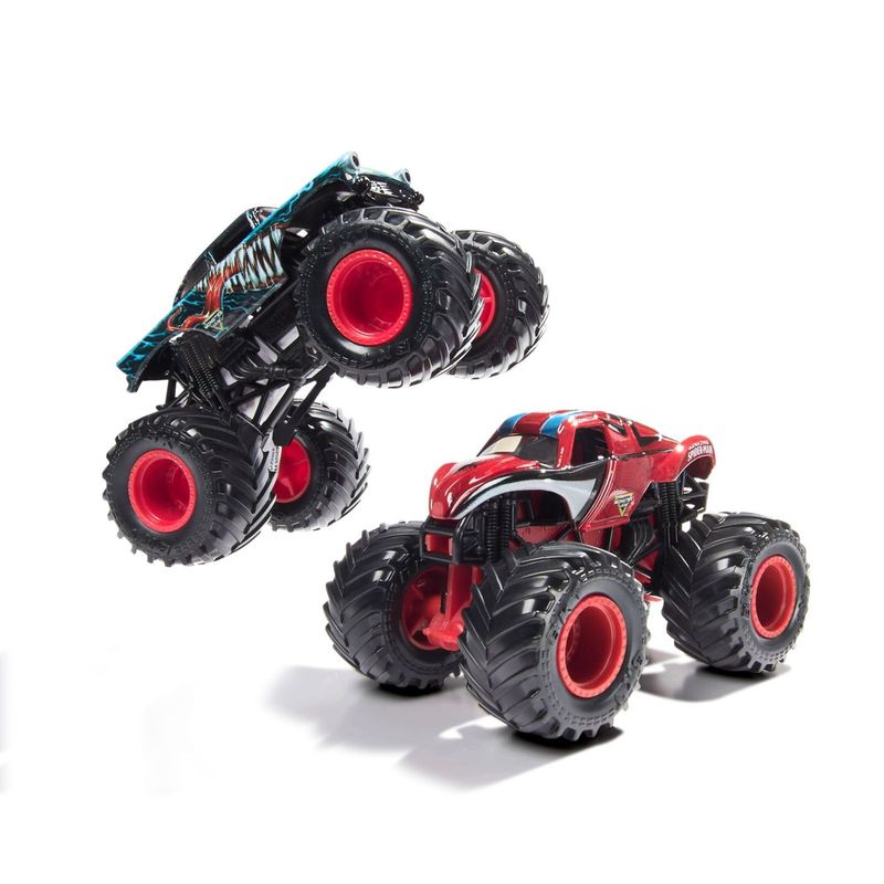 Jucarii, Copii si Bebe - Jucarii si jocuri - Vehicule si jucarii cu telecomanda - Masinute - MONSTER JAM SET 2 MASINUTE METALICE VENOM VS THE AMAZING SPIDERMAN SCARA 1 LA 65 - Infinity.ro