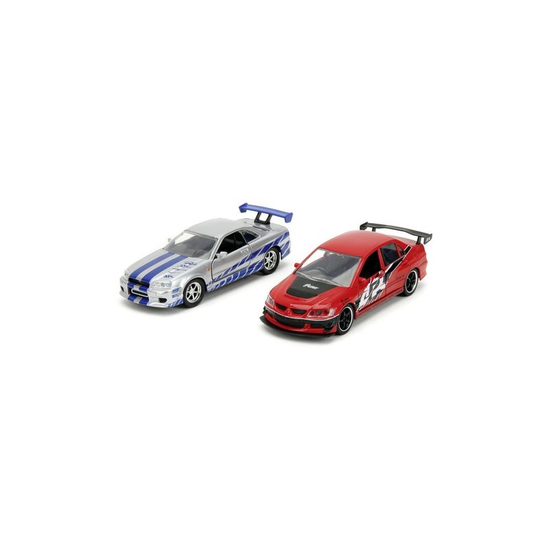 Jucarii, Copii si Bebe - Jucarii si jocuri - Vehicule si jucarii cu telecomanda - Masinute - JADA FAST AND FURIOUS SET 2 MASINUTE METALICE MITSUBISHI LANCER EVOLUTION IX SI BRIANS NISSAN SKYLINE GT R SCARA 1 LA 32 - Infinity.ro