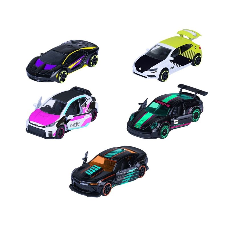 Jucarii, Copii si Bebe - Jucarii si jocuri - Vehicule si jucarii cu telecomanda - Masinute - MAJORETTE SET 5 MASINUTE METALICE NEON RACER 7.5CM - Infinity.ro