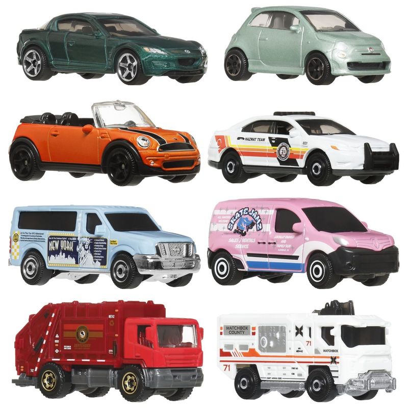 Jucarii, Copii si Bebe - Jucarii si jocuri - Vehicule si jucarii cu telecomanda - Masinute - MATCHBOX SET 8 MASINUTE METALICE EXCLUSIV VAN UTILITAR FORD SCARA 1 LA 64 - Infinity.ro