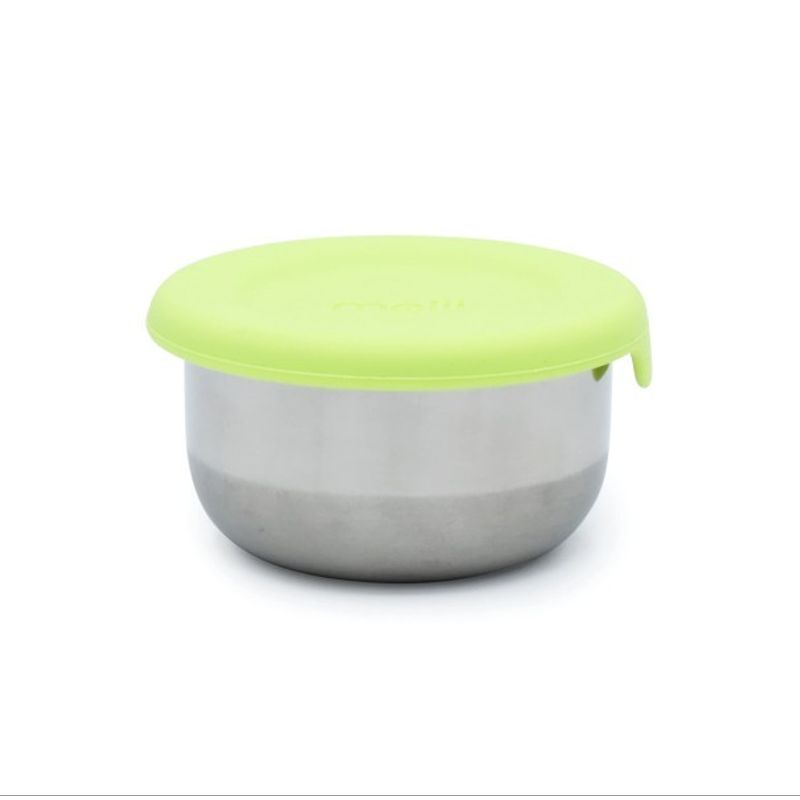 Jucarii, Copii si Bebe - Hrana si alaptare - Biberoane, suzete si accesorii hranire - Articole hranire bebelusi - SET 3 RECIPIENTE MINI INOX CU CAPAC SILICON, MELII, BLEU MINT LIME - Infinity.ro