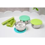 Jucarii, Copii si Bebe - Hrana si alaptare - Biberoane, suzete si accesorii hranire - Articole hranire bebelusi - SET 3 RECIPIENTE MINI INOX CU CAPAC SILICON, MELII, BLEU MINT LIME - Infinity.ro