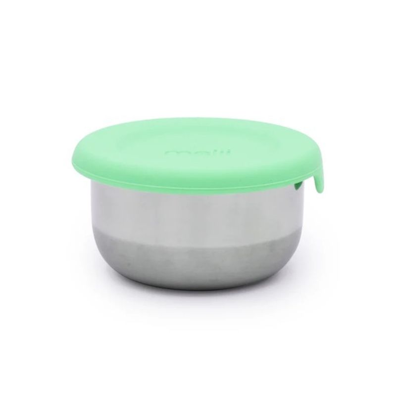 Jucarii, Copii si Bebe - Hrana si alaptare - Biberoane, suzete si accesorii hranire - Articole hranire bebelusi - SET 3 RECIPIENTE MINI INOX CU CAPAC SILICON, MELII, BLEU MINT LIME - Infinity.ro