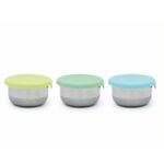 Jucarii, Copii si Bebe - Hrana si alaptare - Biberoane, suzete si accesorii hranire - Articole hranire bebelusi - SET 3 RECIPIENTE MINI INOX CU CAPAC SILICON, MELII, BLEU MINT LIME - Infinity.ro