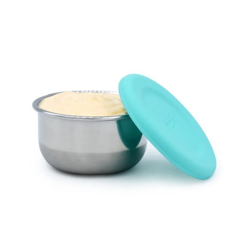 Jucarii, Copii si Bebe - Hrana si alaptare - Biberoane, suzete si accesorii hranire - Articole hranire bebelusi - SET 3 RECIPIENTE MINI INOX CU CAPAC SILICON, MELII, BLEU MINT LIME - Infinity.ro