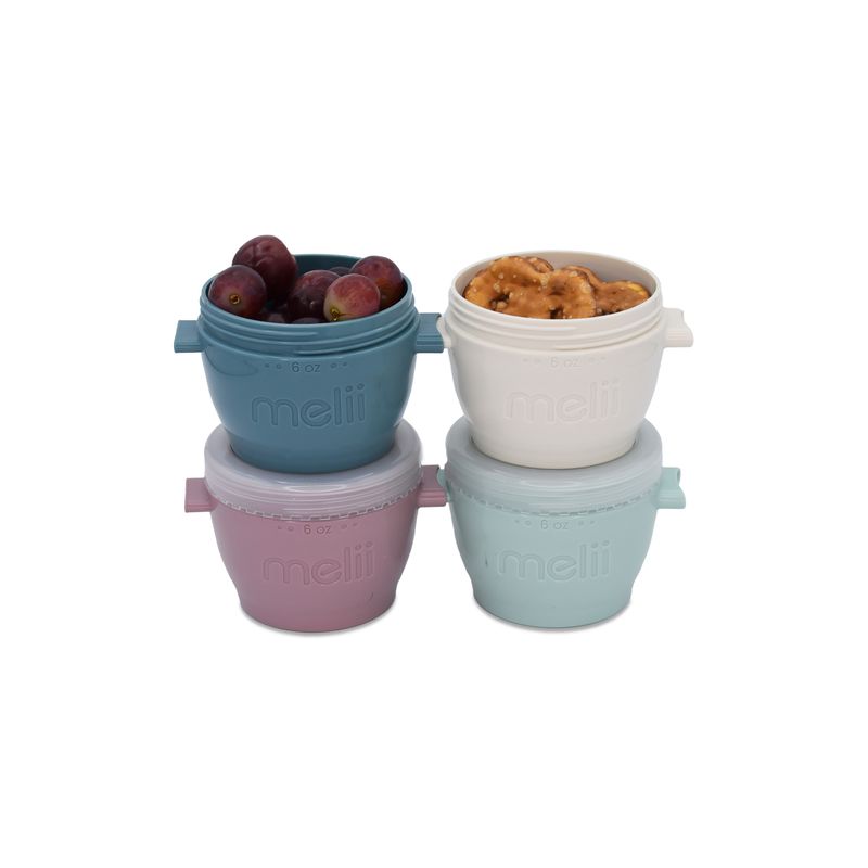 Jucarii, Copii si Bebe - Hrana si alaptare - Biberoane, suzete si accesorii hranire - Articole hranire bebelusi - SET 4 RECIPIENTE SILICON SNAP&GO, MELII LUXE, 4*177 ML - Infinity.ro