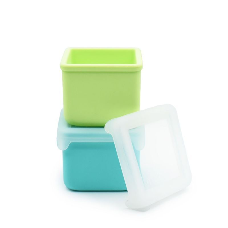 Jucarii, Copii si Bebe - Hrana si alaptare - Biberoane, suzete si accesorii hranire - Articole hranire bebelusi - SET 2 RECIPIENTE SILICON, MELII, BLUE LIME - Infinity.ro