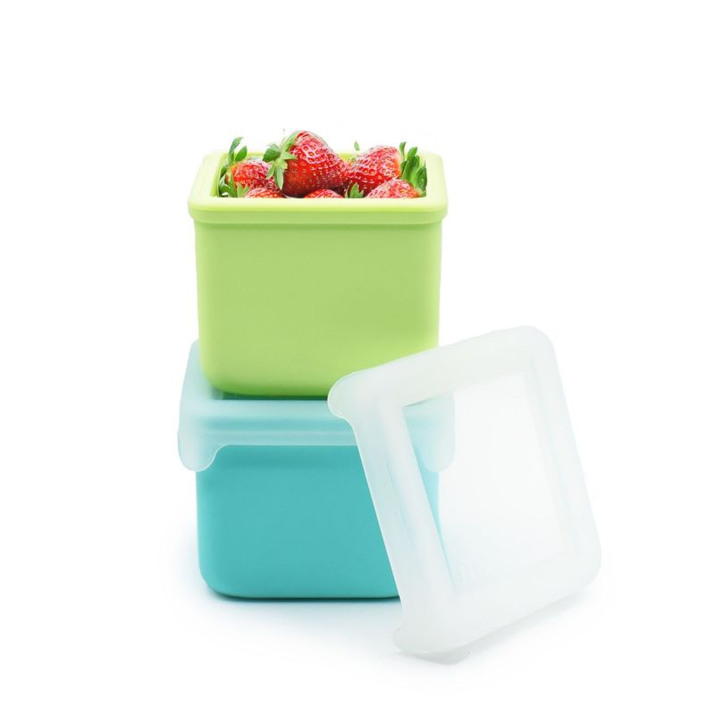 Jucarii, Copii si Bebe - Hrana si alaptare - Biberoane, suzete si accesorii hranire - Articole hranire bebelusi - SET 2 RECIPIENTE SILICON, MELII, BLUE LIME - Infinity.ro
