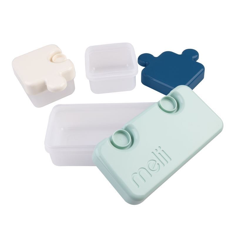 Jucarii, Copii si Bebe - Hrana si alaptare - Biberoane, suzete si accesorii hranire - Articole hranire bebelusi - RECIPIENT HRANA BEBE MODEL PUZZLE, MELII LUXE, BLEUMARIN IVOIRE MENTA - Infinity.ro