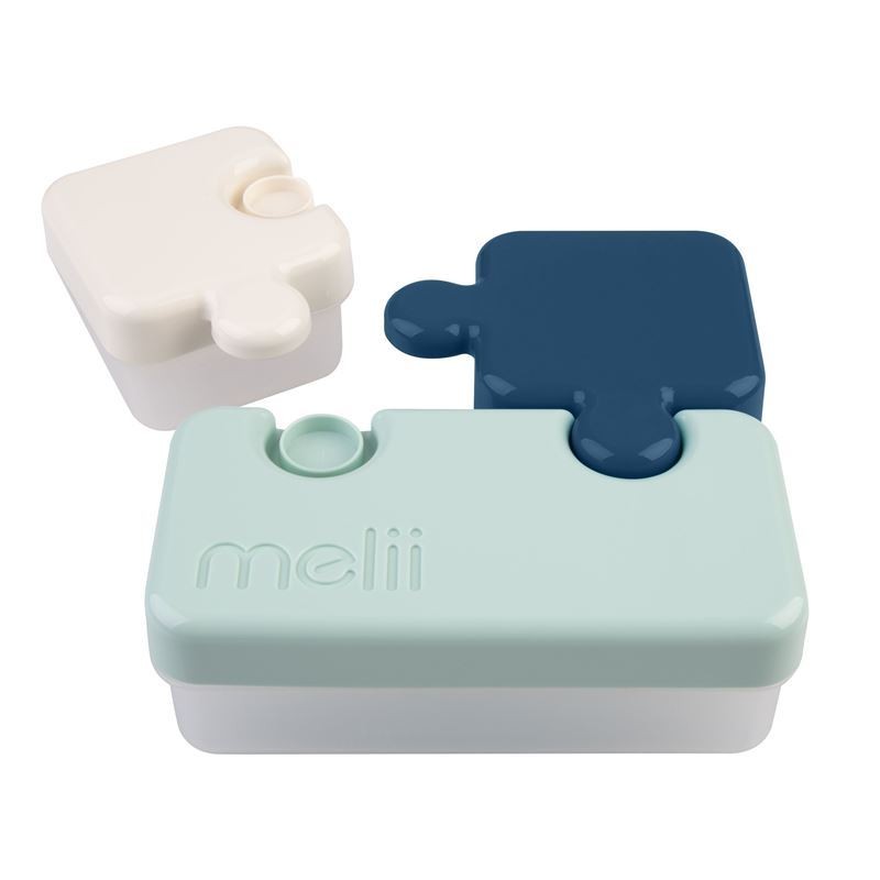 Jucarii, Copii si Bebe - Hrana si alaptare - Biberoane, suzete si accesorii hranire - Articole hranire bebelusi - RECIPIENT HRANA BEBE MODEL PUZZLE, MELII LUXE, BLEUMARIN IVOIRE MENTA - Infinity.ro