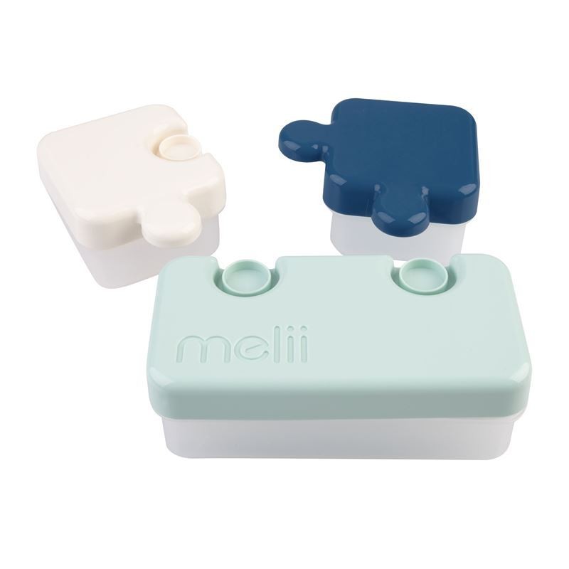 Jucarii, Copii si Bebe - Hrana si alaptare - Biberoane, suzete si accesorii hranire - Articole hranire bebelusi - RECIPIENT HRANA BEBE MODEL PUZZLE, MELII LUXE, BLEUMARIN IVOIRE MENTA - Infinity.ro