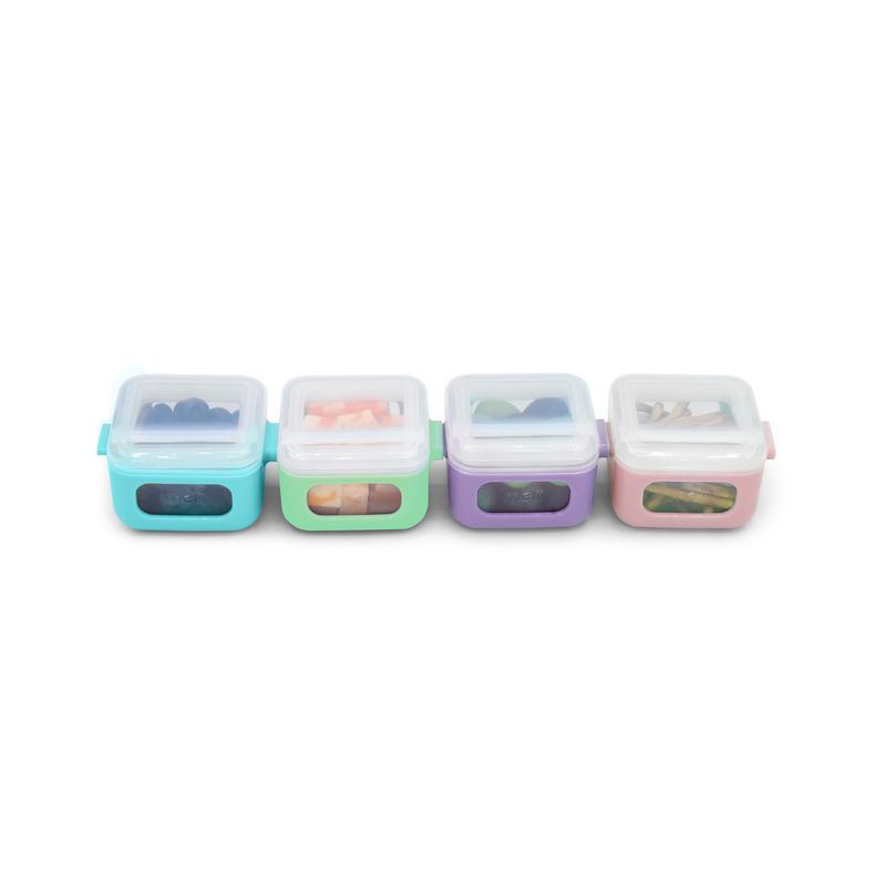 Jucarii, Copii si Bebe - Hrana si alaptare - Biberoane, suzete si accesorii hranire - Articole hranire bebelusi - SET 4 RECIPIENTE SILICON SNAP&GO CUBES, MELII, 4*118 ML - Infinity.ro