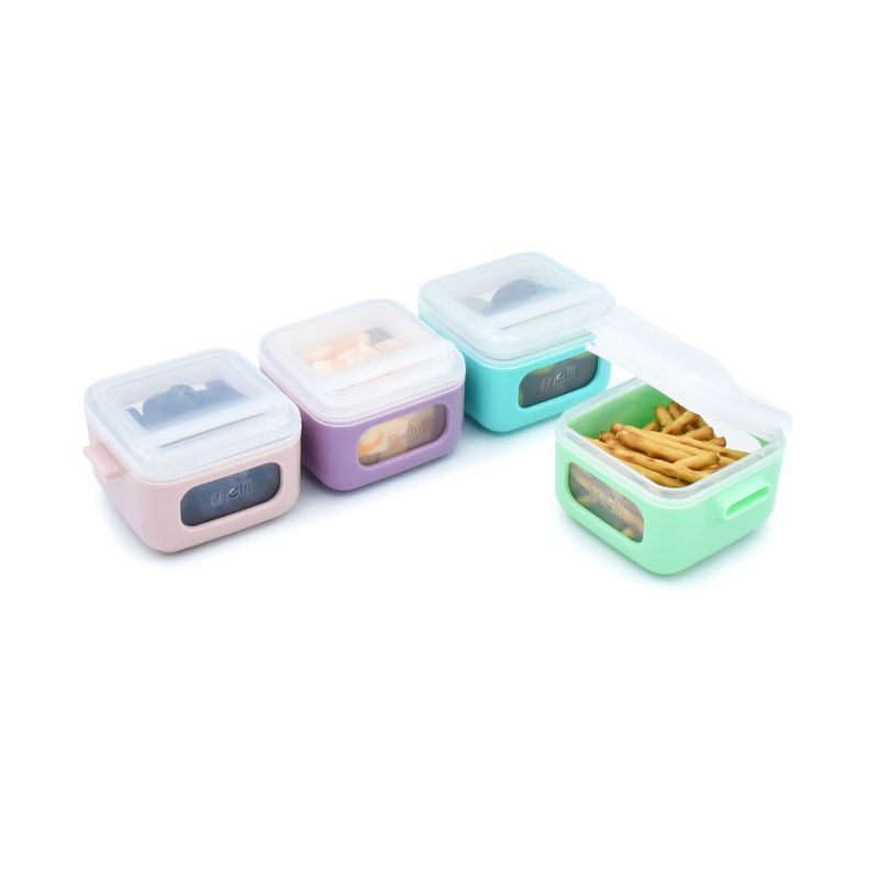 Jucarii, Copii si Bebe - Hrana si alaptare - Biberoane, suzete si accesorii hranire - Articole hranire bebelusi - SET 4 RECIPIENTE SILICON SNAP&GO CUBES, MELII, 4*118 ML - Infinity.ro
