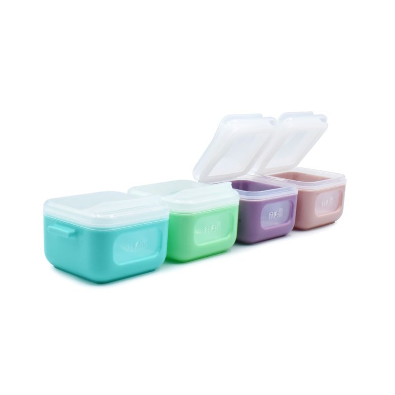 Jucarii, Copii si Bebe - Hrana si alaptare - Biberoane, suzete si accesorii hranire - Articole hranire bebelusi - SET 4 RECIPIENTE SILICON SNAP&GO CUBES, MELII, 4*118 ML - Infinity.ro