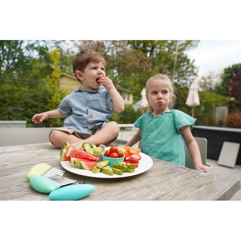 Jucarii, Copii si Bebe - Hrana si alaptare - Biberoane, suzete si accesorii hranire - Articole hranire bebelusi - SET 3 CUTITE PENTRU GUSTARI, MELII, ROZ MOV GRI - Infinity.ro