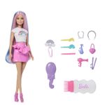 Jucarii, Copii si Bebe - Jucarii si jocuri - Papusi si accesorii - Papusi - BARBIE SET PAPUSA BARBIE CU PAR STRALUCITOR CURCUBEU SI ACCESORII - Infinity.ro