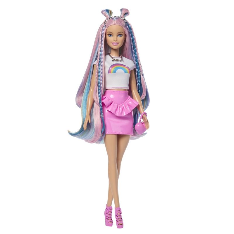 Jucarii, Copii si Bebe - Jucarii si jocuri - Papusi si accesorii - Papusi - BARBIE SET PAPUSA BARBIE CU PAR STRALUCITOR CURCUBEU SI ACCESORII - Infinity.ro
