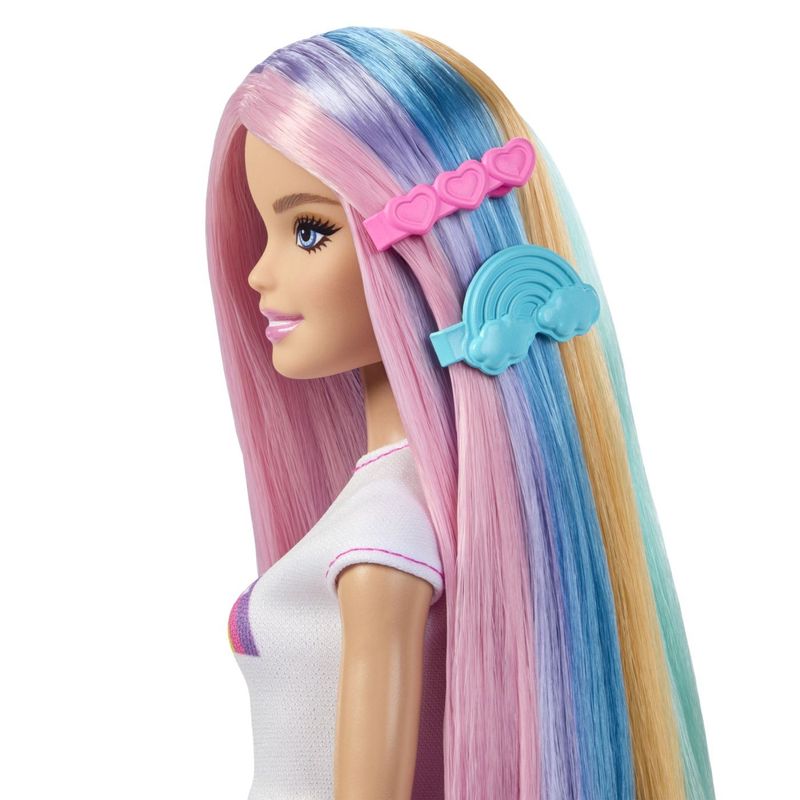 Jucarii, Copii si Bebe - Jucarii si jocuri - Papusi si accesorii - Papusi - BARBIE SET PAPUSA BARBIE CU PAR STRALUCITOR CURCUBEU SI ACCESORII - Infinity.ro