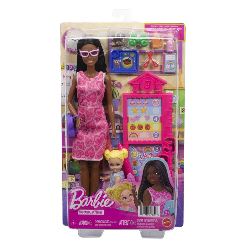 Jucarii, Copii si Bebe - Jucarii si jocuri - Papusi si accesorii - Papusi - BARBIE SET DE JOACA PAPUSA BARBIE BRUNETA MULATRA FACE CARIERA PROFESOARA - Infinity.ro