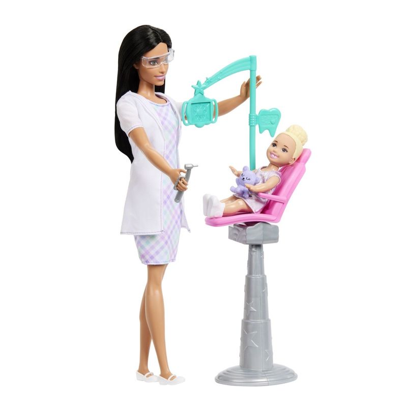 Jucarii, Copii si Bebe - Jucarii si jocuri - Papusi si accesorii - Papusi - BARBIE SET DE JOACA PAPUSA BARBIE BRUNETA FACE CARIERA DENTIST - Infinity.ro