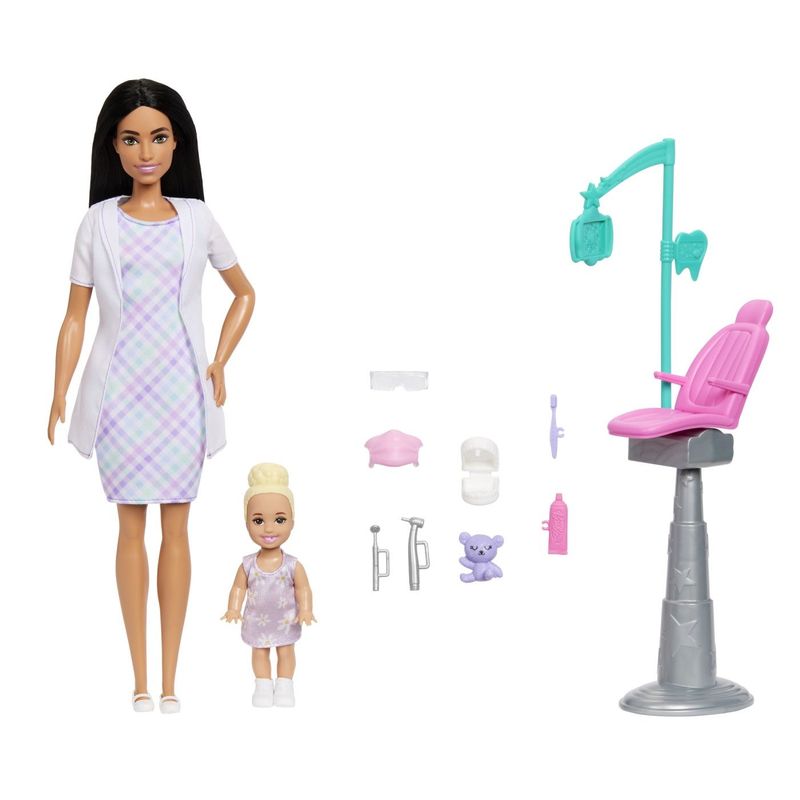 Jucarii, Copii si Bebe - Jucarii si jocuri - Papusi si accesorii - Papusi - BARBIE SET DE JOACA PAPUSA BARBIE BRUNETA FACE CARIERA DENTIST - Infinity.ro