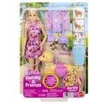 Jucarii, Copii si Bebe - Jucarii si jocuri - Papusi si accesorii - Papusi - BARBIE FAMILY AND FRIENDS SET PAPUSA BARBIE MALIBU PLIMBARE CU CATELUL - Infinity.ro