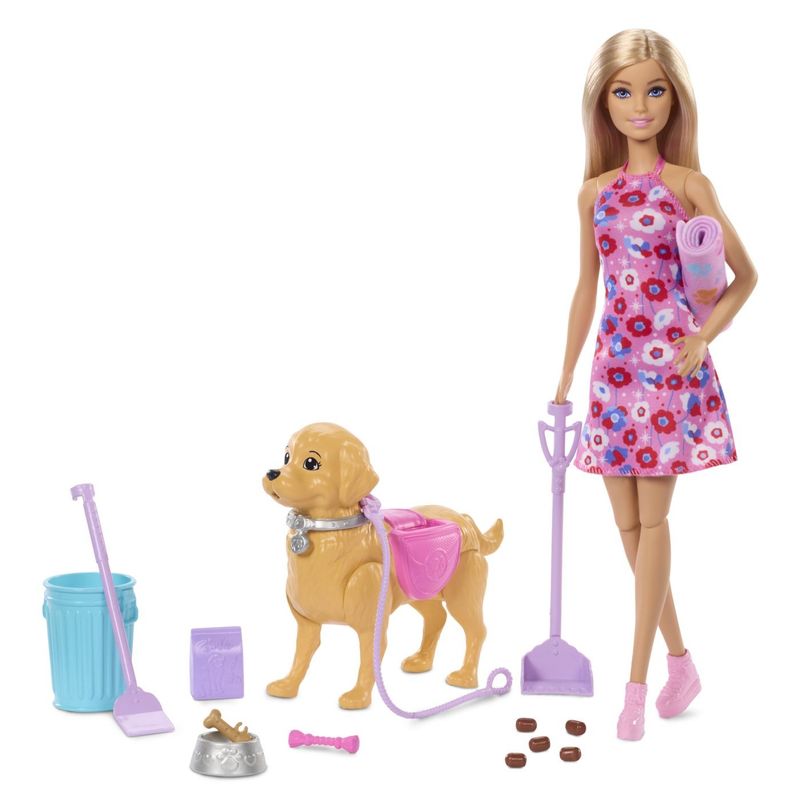 Jucarii, Copii si Bebe - Jucarii si jocuri - Papusi si accesorii - Papusi - BARBIE FAMILY AND FRIENDS SET PAPUSA BARBIE MALIBU PLIMBARE CU CATELUL - Infinity.ro