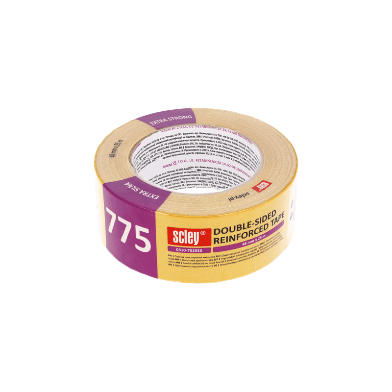Carti si Birotica - Birotica - Accesorii de birou - Benzi adezive - Banda dublu adeziva Scley *775*, extra puternica, ranforsata, 48 mm x 25 m - Infinity.ro