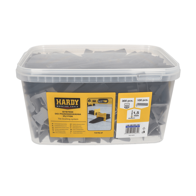 Casa si Gradina - Constructii - Vopsea si tencuieli - Pistoale si sisteme de vopsit si tencuit - Sistem de nivelare a placilor Hardy, chit de 1,5 mm, grosime 3-16 mm, 300 cleme + 100 pene intr-o galeata - Infinity.ro
