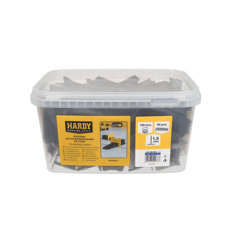 Casa si Gradina - Constructii - Vopsea si tencuieli - Pistoale si sisteme de vopsit si tencuit - Sistem de nivelare a placilor Hardy, chit de 1,5 mm, grosime 3-16 mm, 100 cleme + 50 pene intr-o galeata - Infinity.ro