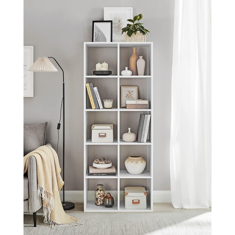 Casa si Gradina - Mobilier - Biblioteci si rafturi - Biblioteci - Biblioteca cu 10 compartimente, raft depozitare tip cuburi, stil scandinav, 66x30x162 cm, alb - Infinity.ro