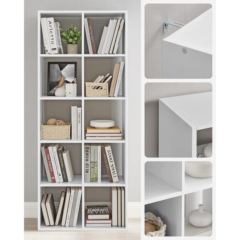 Casa si Gradina - Mobilier - Biblioteci si rafturi - Biblioteci - Biblioteca cu 10 compartimente, raft depozitare tip cuburi, stil scandinav, 66x30x162 cm, alb - Infinity.ro