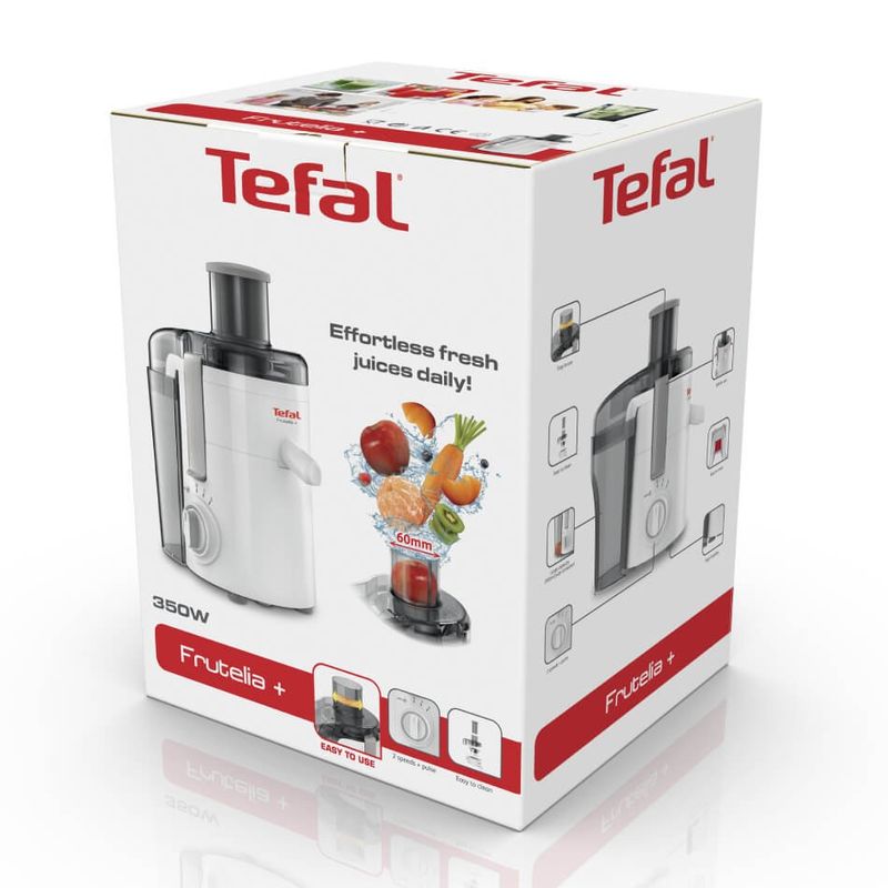 Electronice si Electrocasnice - Electrocasnice bucatarie - Preparare bauturi - Storcatoare de fructe - Storcator de fructe si legume Tefal Frutelia+ ZE370138, 350W, 2 viteze, recipient pulpa 0.95L, functie Pulse, alb - Infinity.ro